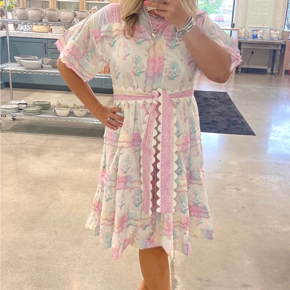 Darlington Isle 100% Cotton Pastel Floral Boho Maxi Ruffle Sleeve Flowy Feminine